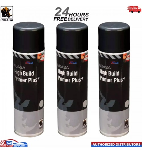 3x INDASA HIGH BUILD PRIMER+ AEROSOL BLACK SPRAY PAINT 500ML